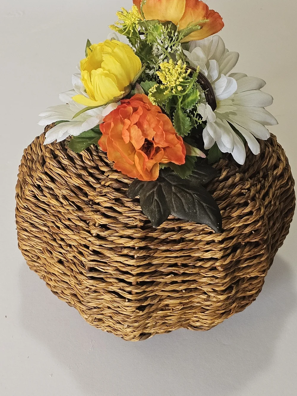 Woven Basket with Artificial Flowers Floral Decor